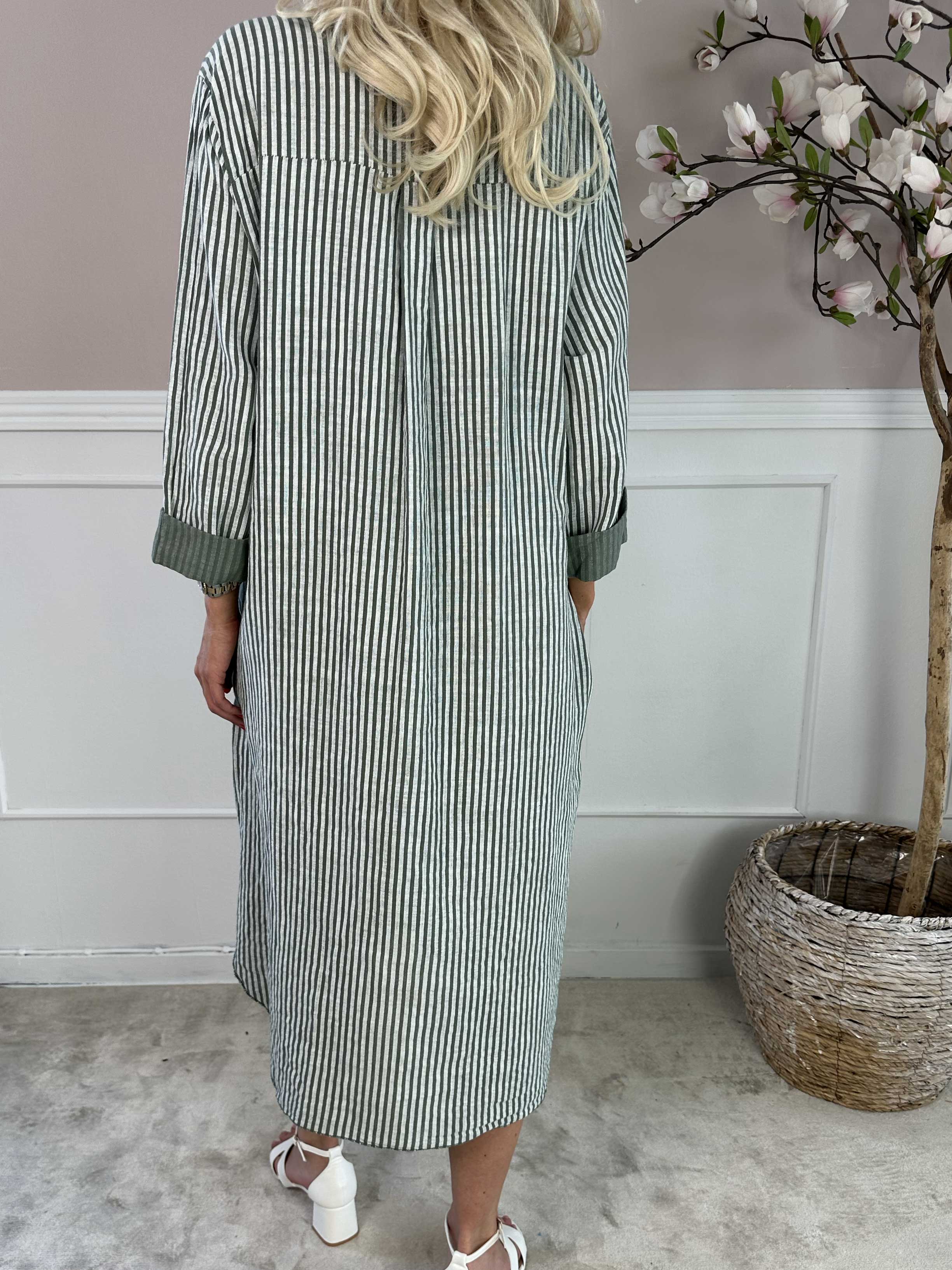 Arizona Stripe - Lang bomuldskjole i hørlignende stof